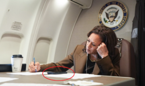 Kamala Harris Pretends to Be Briefed on Hurricane Helene Damages But Her Earphones Are NOT Attached to the Phone