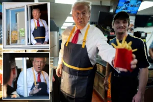 MCDONALD TRUMP: Trump works fry cooker at McDonald’s — and MAGA faithful line up to order: ‘I’ll take whatever he gives me’